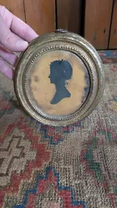 Antique Primitive Old Country Wood Chalk Silhouette Lady 6.5" - Picture 1 of 9