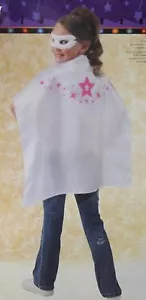 CHILD WHITE CAPE & MASK Girls Kids Pink Stars Superhero Dress Up Costume NEW - Picture 1 of 2