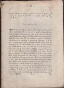 John Hunter / Observations tending shew that the Wolf Jackal and Dog 1787 - Picture 1 of 1