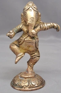Antigua estatuilla miniatura de bronce Ganesh dios elefante indio estatua 3,5 pulgadas - Imagen 1 de 6