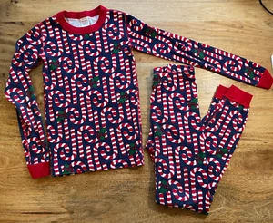 Hanna Andersson PJ Set Size 150 (12) EUC Christmas Candy Canes Organic Cotton - Picture 1 of 8
