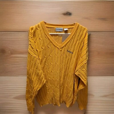 Suéter De Colección EE. UU. IZOD Para Hombre L Grande Grande Algodón Amarillo Manga Larga  Foto 1 de 3