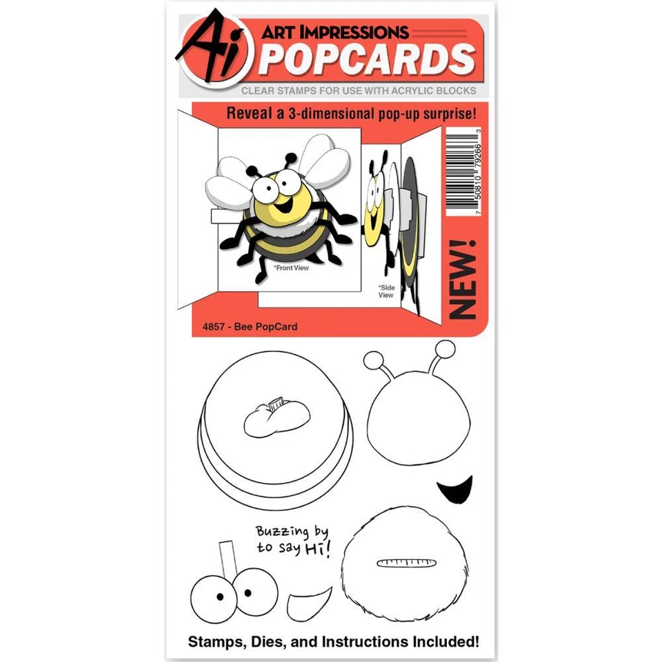 Bee POPCARDS 透明未安装橡皮图章和模具套装艺术改进 4857 全新 — 第 1/1 张图片
