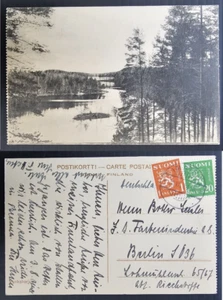 1931 Finland Postcard-Punkaharju 2 stamps cd Imatra-Berlin - Picture 1 of 3