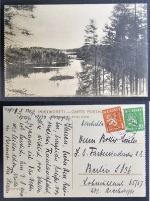 Postal de Finlandia 1931-Punkaharju 2 sellos cd Imatra-Berlín Foto 1 de 3