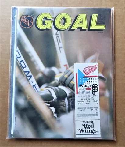 Red Wings vs Minnesota North Stars 3-31-1989 Program, Roster Sheet & Game Ticket Cover