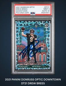 Drew Brees Signed 2021 Donruss Optic Downtown #DT21 PSA Mint 9 Auto 10 Pop 2! - Picture 1 of 3