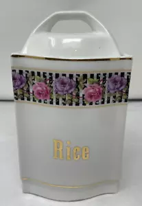 Tarro de especias de arroz de porcelana alemana vintage bote adornos dorados rosas 8" raro - Imagen 1 de 5