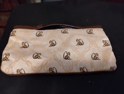 Tommy Bahama Handbag Wrist Purse "Monkey Business" Beige Embroidered VTG RARE - Image 1 of 4