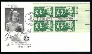 Scott 1135 Dental Health Issue FDC Plate Block - Picture 1 of 2