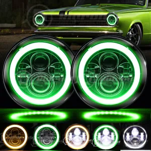 Green Halo 7" LED Headlights For Dodge Dart 1964-76 D100 D200 W100W W200 Pickup - Picture 1 of 20