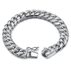 925 Sterling Silver Men's 10mm Thick Big Miami Cuban Curb Chain Link Bracelet - Picture 1 of 6