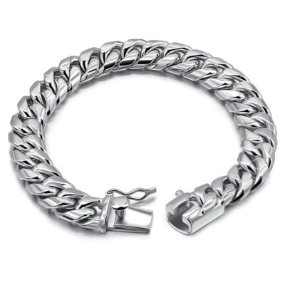 925 Sterling Silver Men's 10mm Thick Big Miami Cuban Curb Chain Link Bracelet - Image 1 of 4