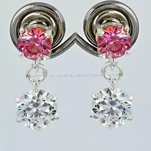Certified 5.60Ct White & Pink Diamond Dangler Earrings, Great Luster & Shine - Picture 1 of 9