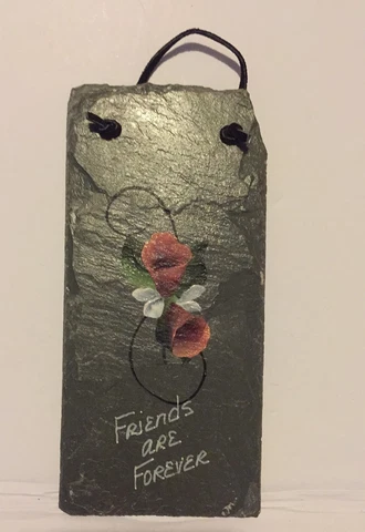 BEAUTIFUL HANDPAINTED FLORAL FRIENDS ARE FOREVER ON SLATE STONE WALL PLAQUE Cover