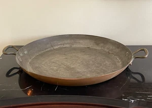 Sartén de paella redonda de cobre grande de 22" vintage E. DeHillerin Francia - Imagen 1 de 11