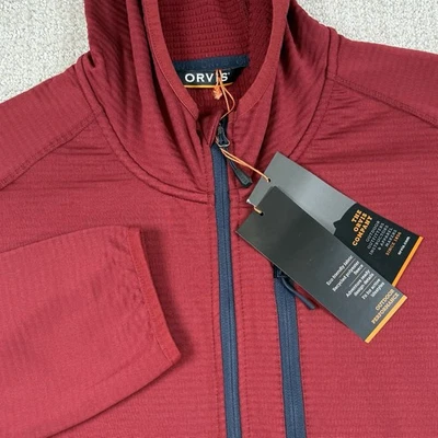 NWT Orvis Men’s Medium Red Waffle Lined Full Zip Hoodie Outdoor Performance - Image 1 of 4