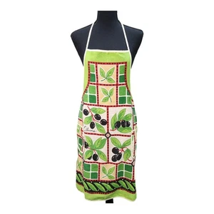 Italian Style Black Olives Print Apron with Pockets Green Leaves Small-Med Long - Picture 1 of 11