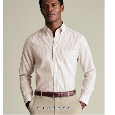 Camisa de vestir Charles Tyrwhitt para hombre 16,5/36 calce ajustado a rayas con botones Foto 1 de 4