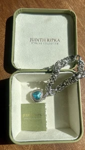 Judith Ripka Sterling Silver Turquoise Heart Charm Bracelet 925 w/ Box & Card - Picture 1 of 5