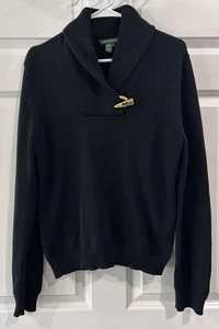 Lauren Ralph Lauren Pullover schwarz Schalkragen Gr. L klassisch Old Money Academia - Bild 1 von 10