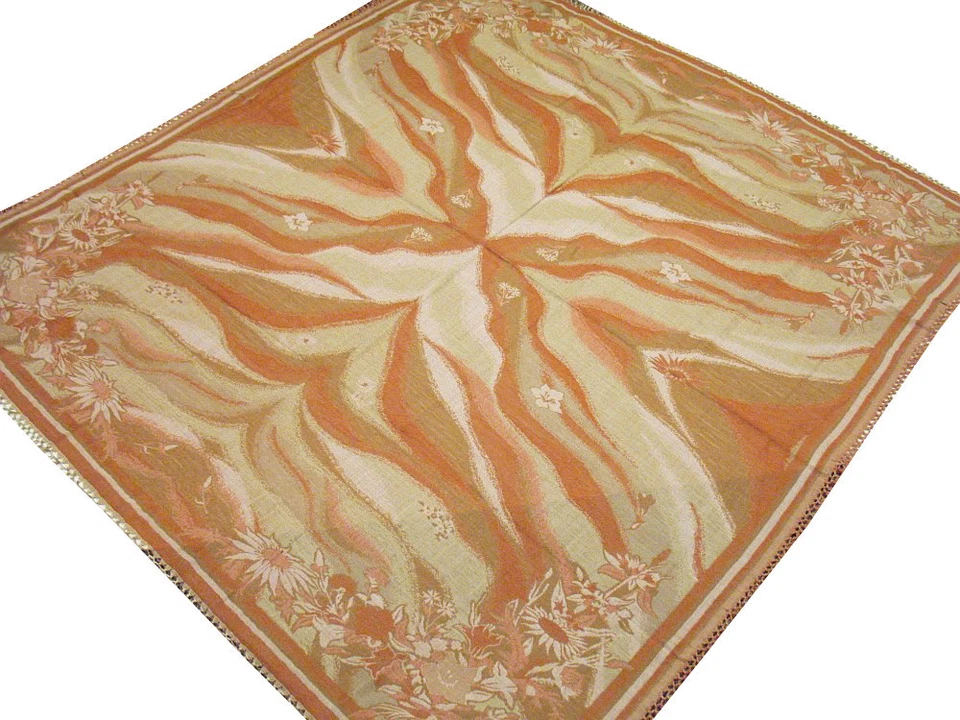 Mesa tejida naranja superpuesta elegante mantel de centro floral de lana fina de lino 60 pulgadas Foto 1 de 1