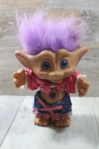 Vintage Ace Neuheit 7" Schatz Troll Edelstein Bauch lila Haare Hose Shirt Outfit - Bild 1 von 5