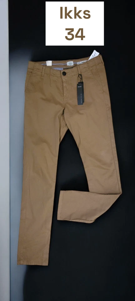 Ikks Taille 34  NEUF 🧡 Pantalon jeans slack denim beige  homme taille ajustable - Photo 1/4