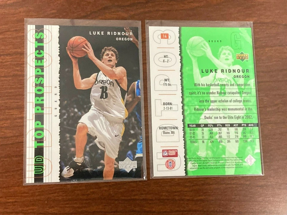 LUKE RIDNOUR 2003-04 UPPER DECK TOP PROSPECTS OREGON DUCKS ROOKIE CARD #14 - Image 1 of 1