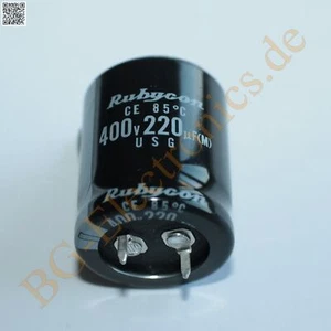 2 x 220µF 220uF 400V 85° Snap In RM10 Elko Kondensator Capacito Rubycon  2pcs - Picture 1 of 1