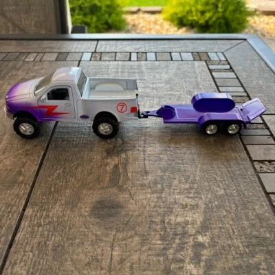 Antigo 1997 Tootsietoy Ford F-150 Die Cast Pickup Truck Branco Roxo #7 Com Trailer - Imagem 1 de 4