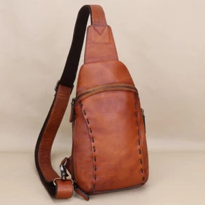 Genuine Leather Sling Bag for Women Men Sling Backpack Purses Crossbody Bag - Picture 1 of 14