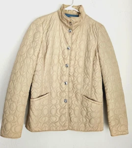 Abrigo Coach Acolchado Logo Mujer Talla XS Beige Forrado Clásico Diseñador - Imagen 1 de 16