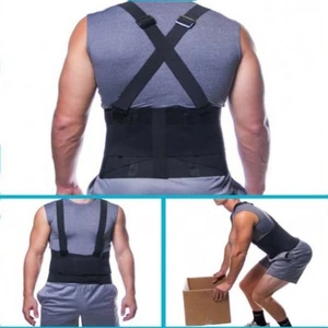 Back Support Belt Heavy Lift Lumbar Brace Suspenders for Work Adjustable Strap - Picture 1 of 10