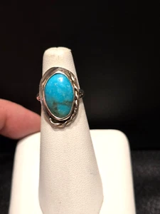 Vintage Sterling SW Navajo Bezel Set Turquoise Statement Ring Sz 4.5 & 5 Gm R740 - Bild 1 von 5