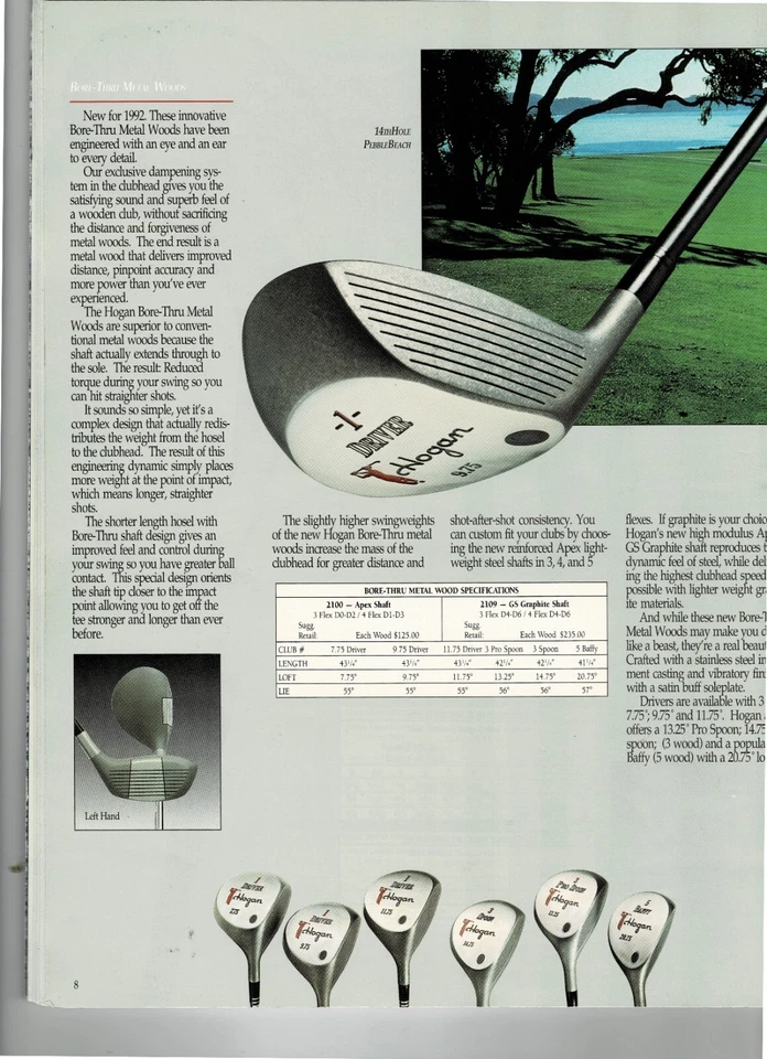 g5= NOS  1992 Hogan BORE-THRU Metal Wood 1W-7.75* Steel RH-S Ben Hogan Golf - Image 1 of 4