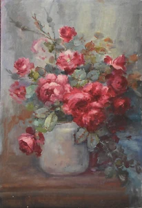 VIRGINIA BETTS-TX/MI Realist-Original Signed Oil-Red Rose Bouquet Still Life - Picture 1 of 10