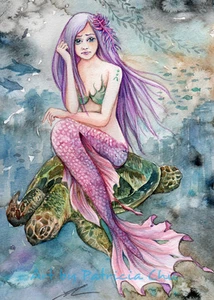 " Down In Atlantis " 5x7 Limited Edition Print Mermaid Theme Art by Patricia - Foto 1 di 1