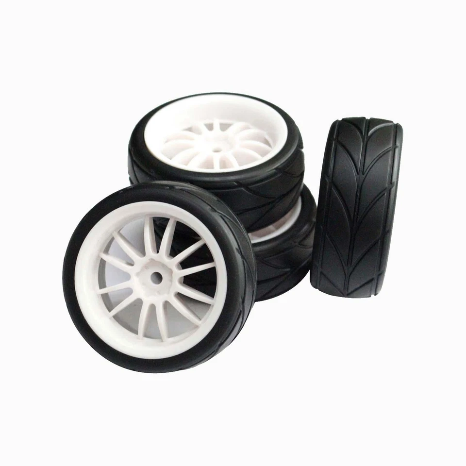 4pcs Soft Rubber Tires Tyres Wheel Rim 12mm Hub for RC 1/10 On Road Car 22005W - Image 1 of 4