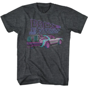 Back to The Future Movie Neon Lights Synthwave DeLorean Men's T Shirt  - Picture 1 of 3