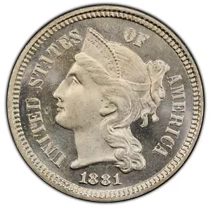 1881 Three Cent Nickel - PCGS PR65 - SPECTACULAR CAMEO APPEARANCE! - Picture 1 of 5