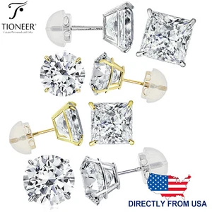 14K Gold Prinzessin Solitär geschnitten kubisch Zirkonia Silikon Push Back Ohrstecker - Bild 1 von 8