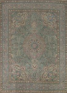 Green Floral Wool Traditional Area Rug 10x13 ft Hand-knotted for Living Room - Picture 1 of 22