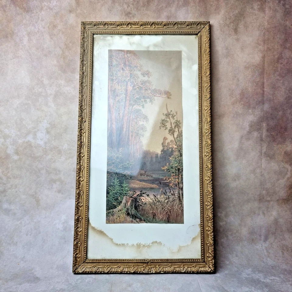 Cadre doré ancien avec vitre - Décor ornemental - Pour restauration - Photo 1/4