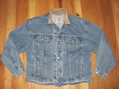 Banana Republic Vintage Leather Collar Blue Denim Jean Trucking Jacket Men's XL - Image 1 of 4