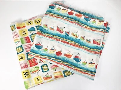 2 Pieces Rayon Fabric Sailboats Navigation Each 45" x 43" Drapes Hamil Textil - Image 1 of 4