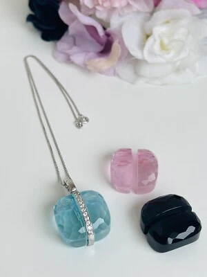 Collana In argento 925 Con Pietre Intercambiabili Azzurra-Nera-Rosa - Immagine 1 di 4