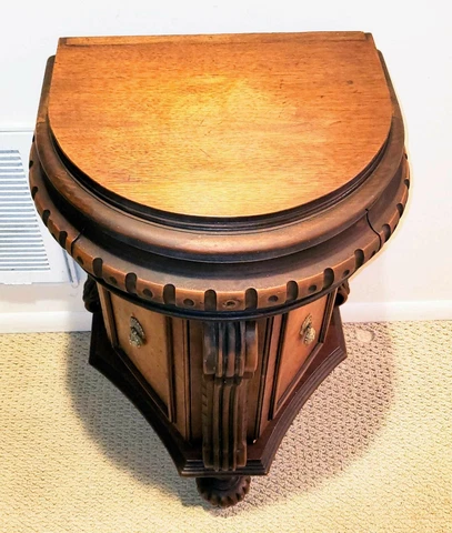 Antique or near Antique Ornate Carved side table with storage Antique or near Cover