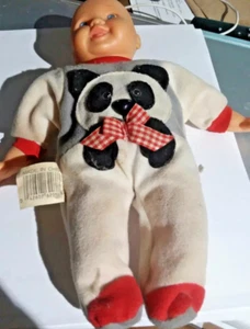 Cititoy Baby Dolls SOFT Body GRAY WHITE PANDA OUTFIT Vinyl Face & Hands Vintage - Picture 1 of 2
