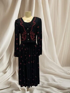 Vintage Leslie Lucks Cherries Country Vest Dress Sz M 80's, 90's - Picture 1 of 18